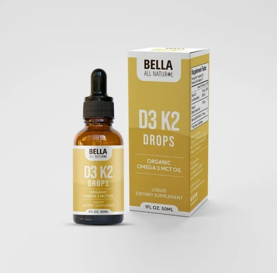 Bella All Natural Vitamin D3 K2 Drops Organic Omega 3 MCT Oil 50ml Supplement
