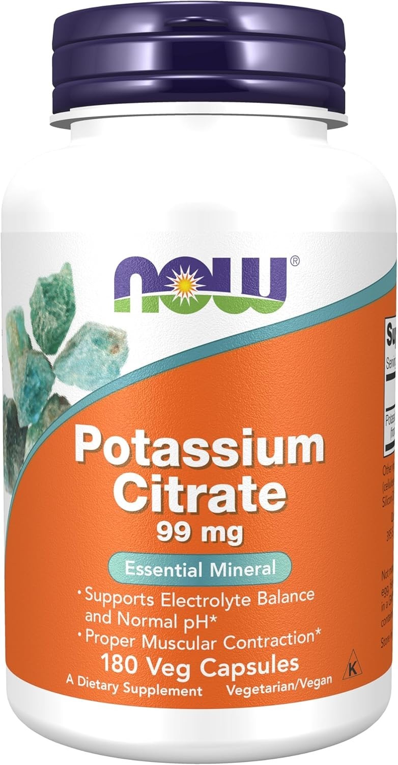 NOW Supplements, Potassium Citrate 99 mg, Electrolyte Bal, Non GMO Vegan-180 cap
