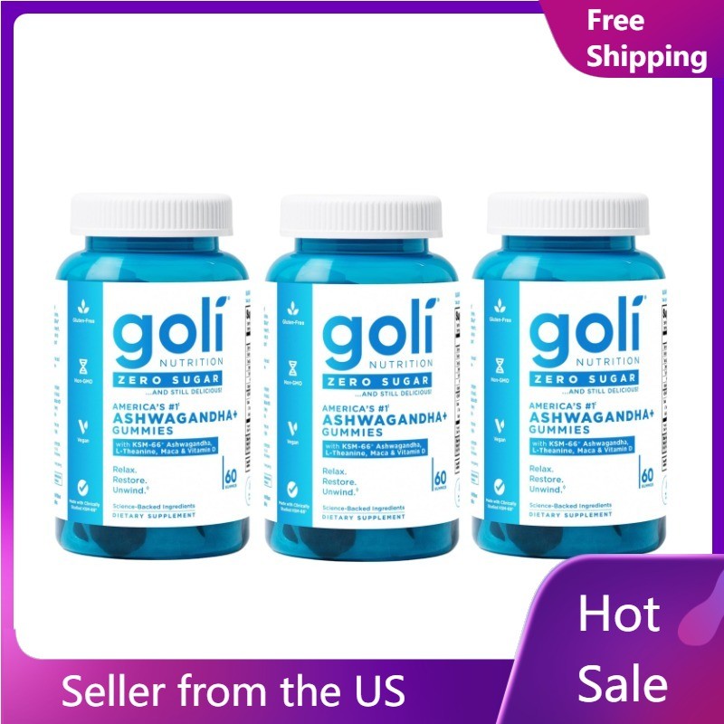 3-pcs Goli Zero Sugar Ashwagandha & Vitamin D, Maca, L-Theanine Gummies