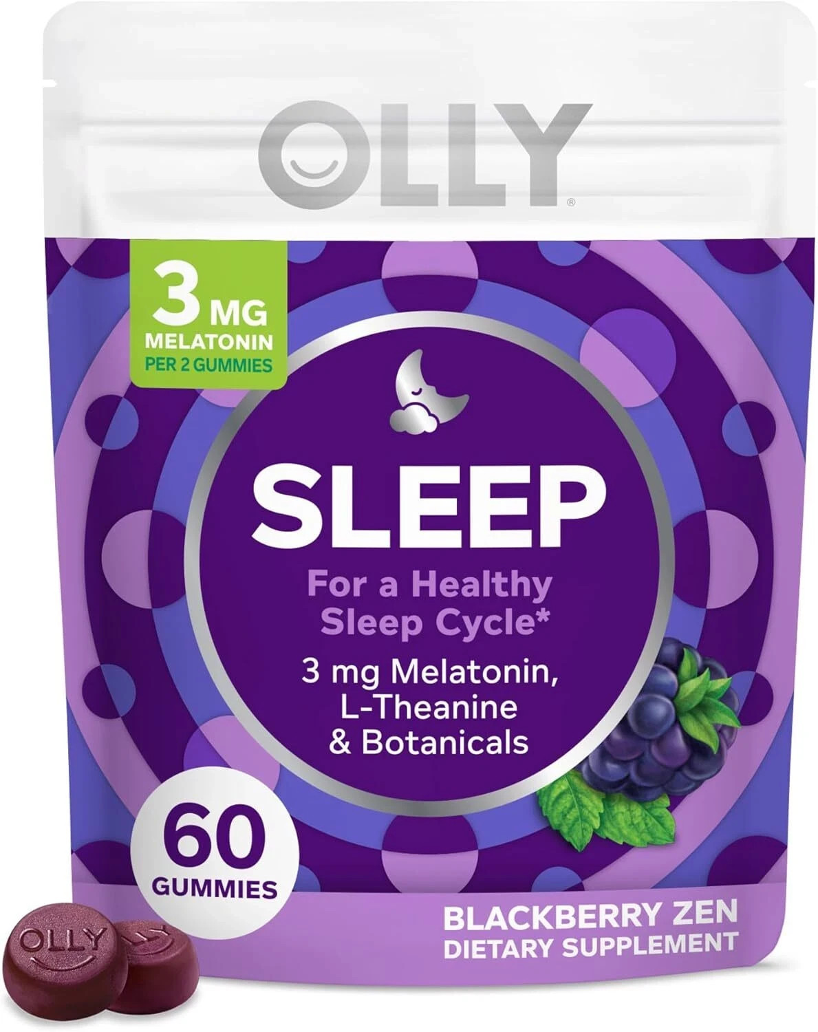 OLLY Sleep Gummy, 3 mg Melatonin, L-Theanine, Chamomile, 60 Count (Pack of 1)