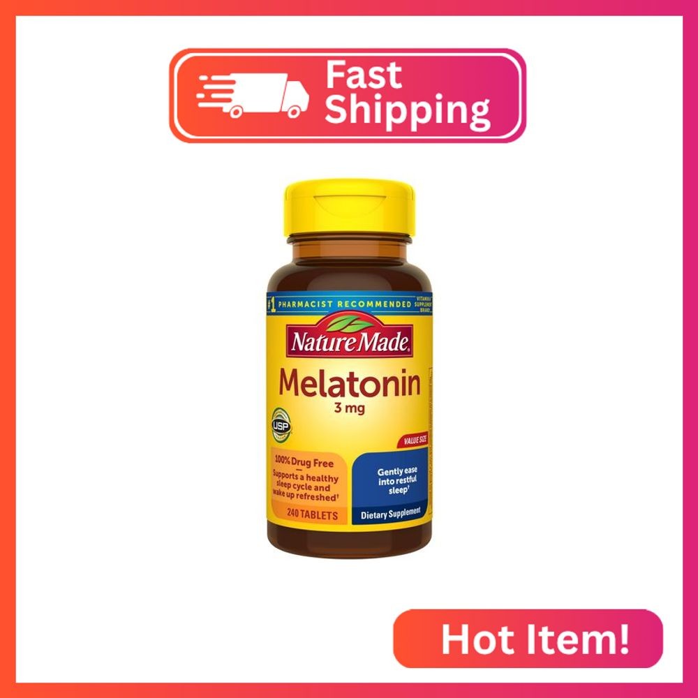 Nature Made Melatonin 3mg Sleep Aids for Adults, 100% Drug Free Sleep Aid, Sleep