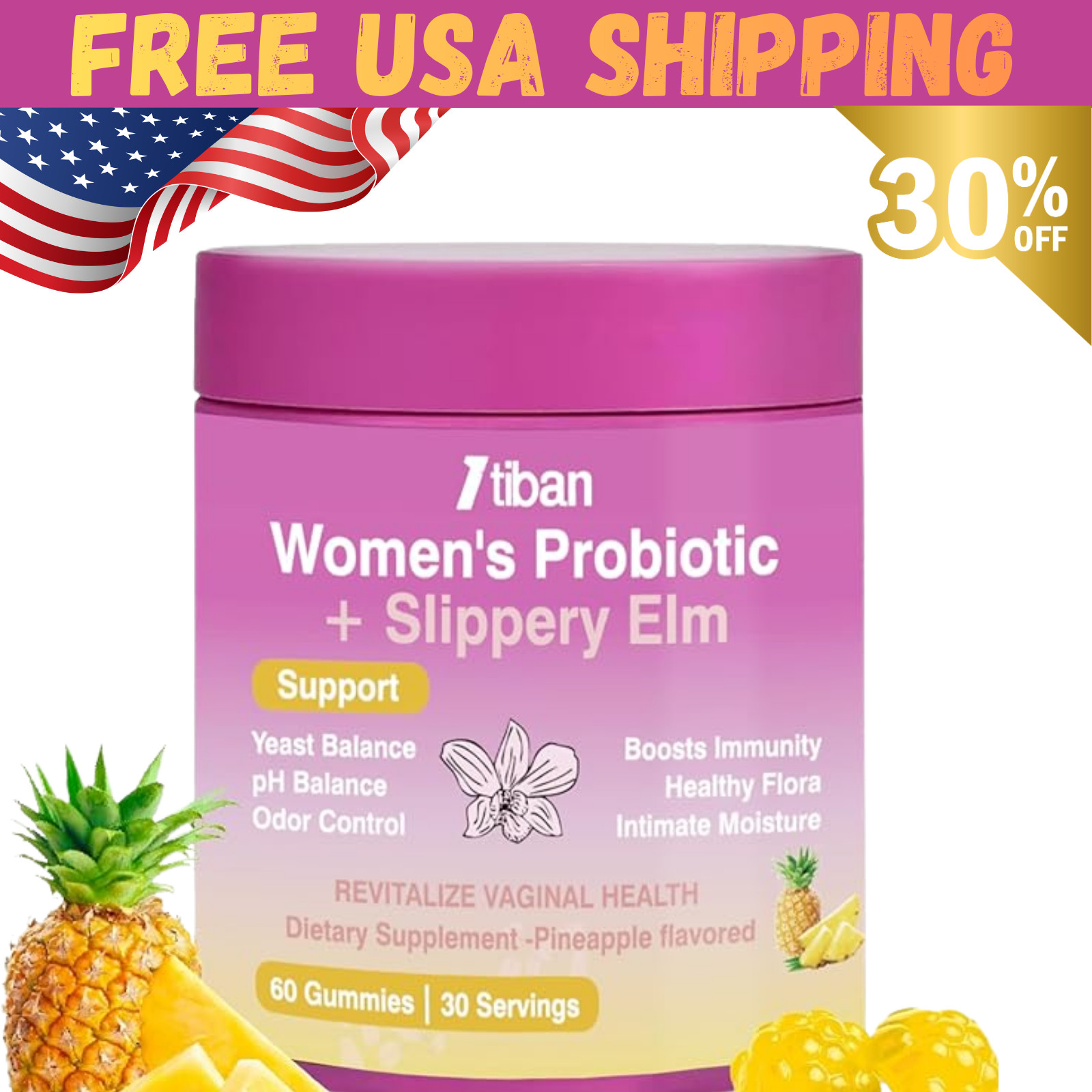 Women’s Probiotic + Slippery Elm Gummies | Vaginal Health Support, Yeast & pH Ba