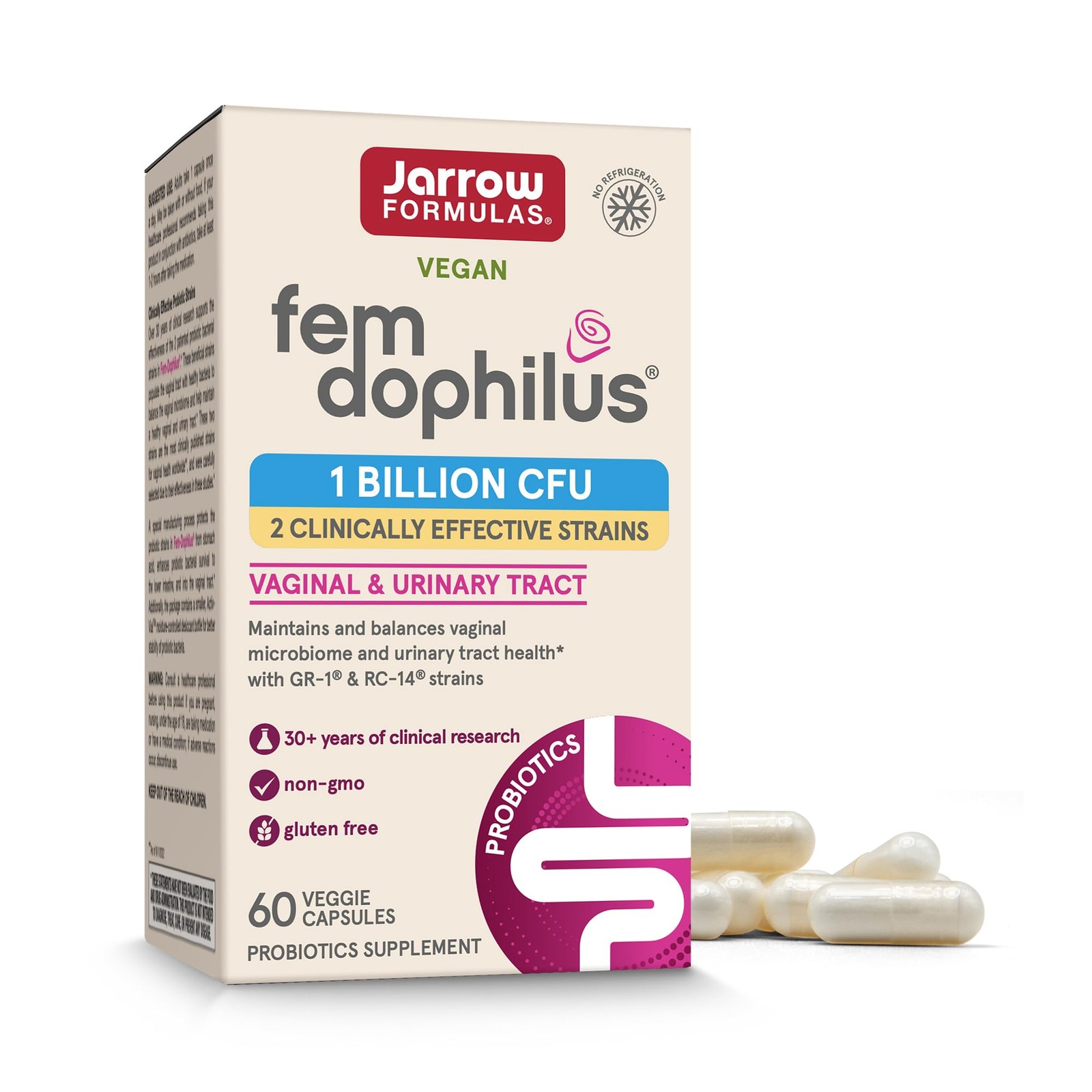 Jarrow Formulas Fem-Dophilus Vaginal Probiotics 1 60 Count (Pack of 1), White