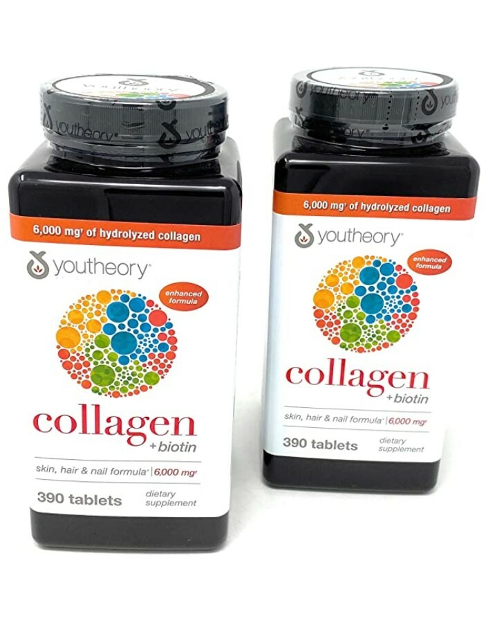 Collagen +Biotin Youtheory 6000mg  skin, hair & nail. Types 1,2,3. 2pack(390tab)