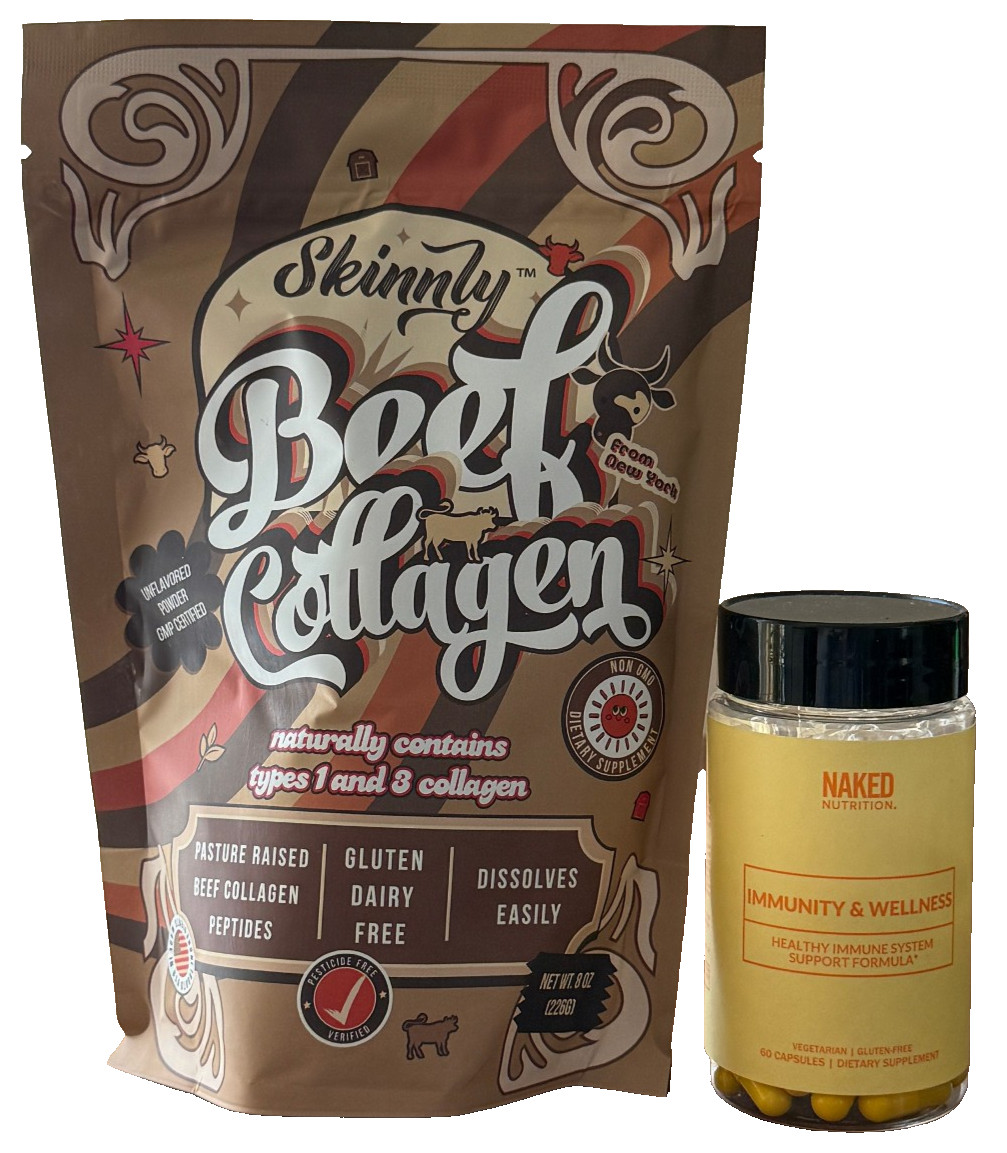 Collagen Bovine Powder Unflavored and NAKED Antioxidant Immune-COMBO | 8oz/60Cap