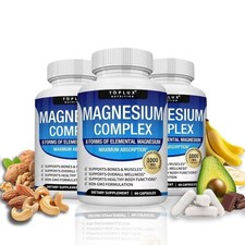 3Pcs Magnesium complex supplement: 1000mg of 8-element magnesium, 90 capsules