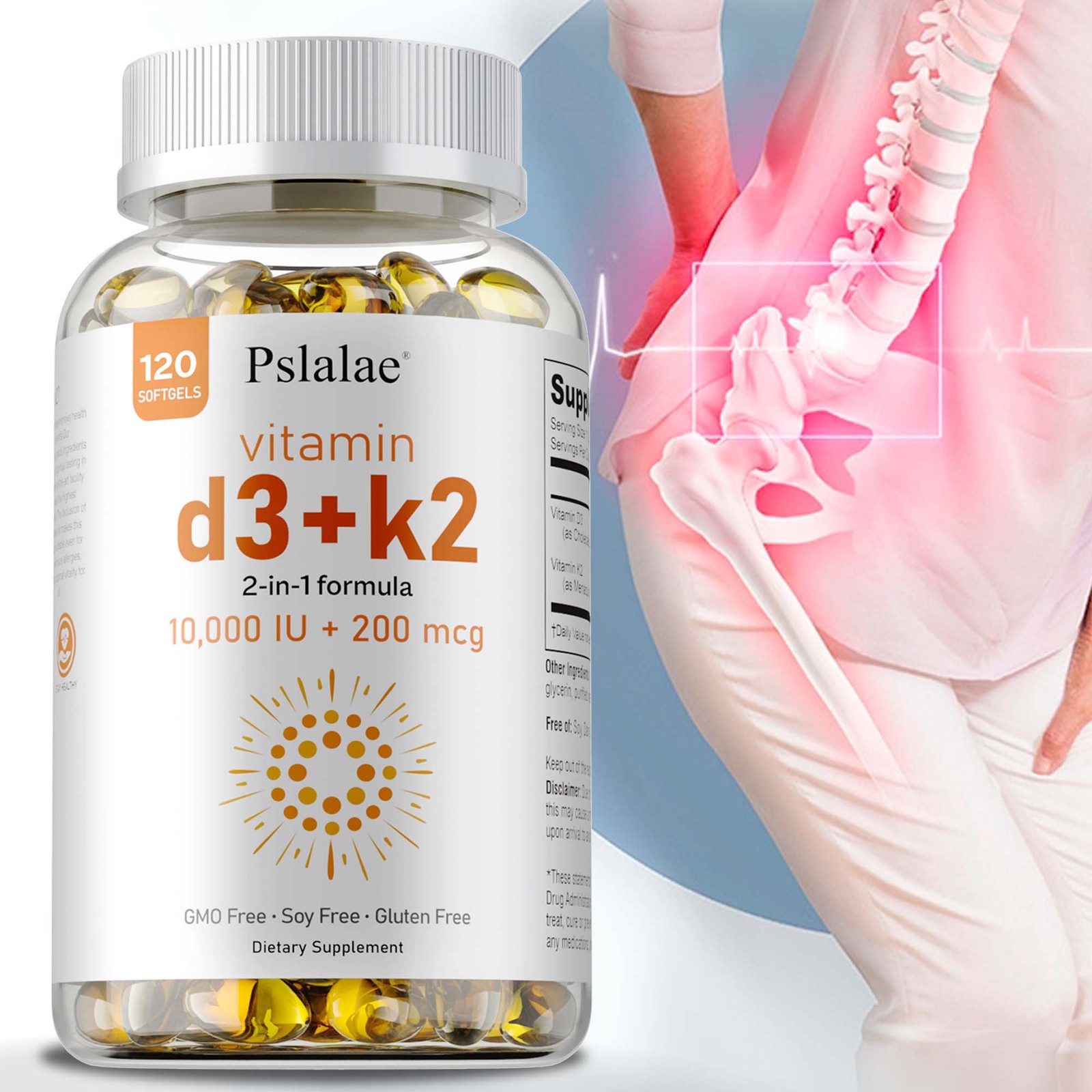 Vitamin D3+K2 10000 IU – Strong Bones, Reduces Inflammation, Immune Support