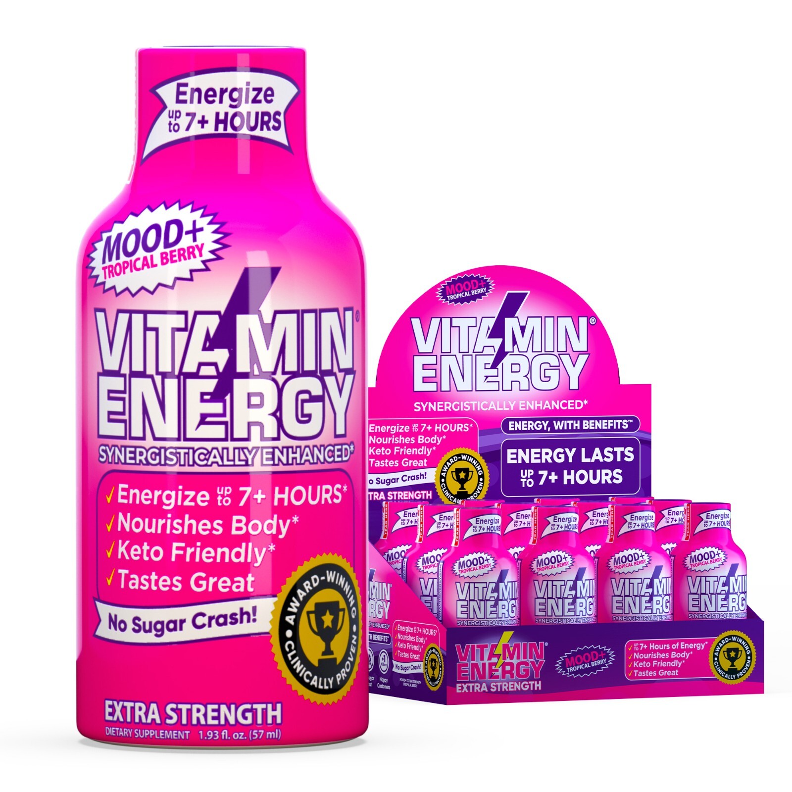 (12 Pack) Vitamin Energy® Mood+ Tropical Berry Energy Shots, Clinically Proven