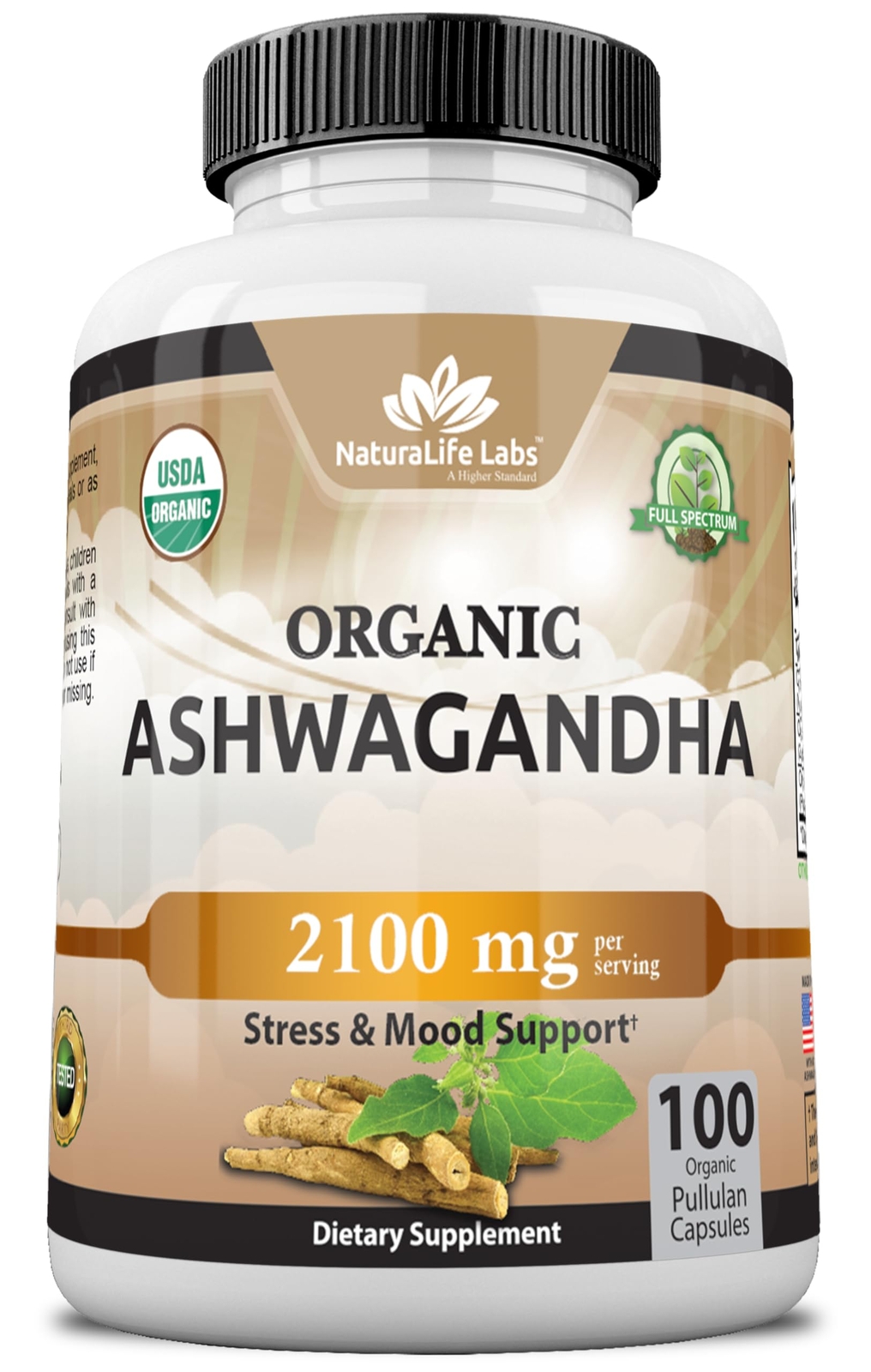Organic Ashwagandha 2100mg Stress Relief Mood Support 100 Veggie Capsules