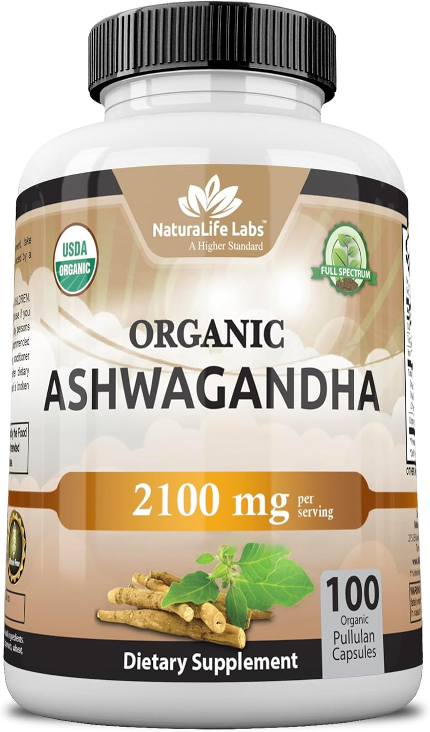 Organic Ashwagandha 2,100 Mg – 100 Veggie Capsules Pure Organic Ashwagandha Powd