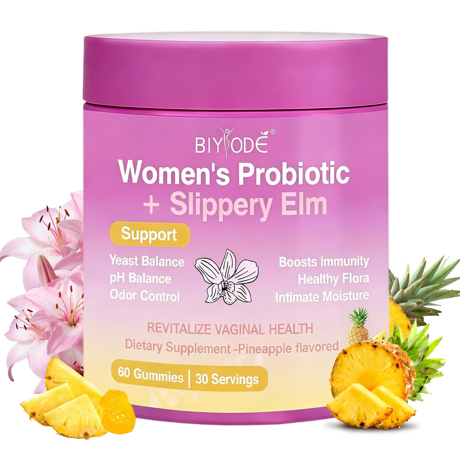 Women’s Probiotic Slippery Elm Pineapple 60 Gummies exp: 11/2028