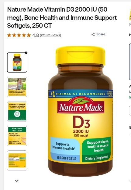 Nature Made D3 2000 IU 50 mcg 250 Softgels Exp 2027+