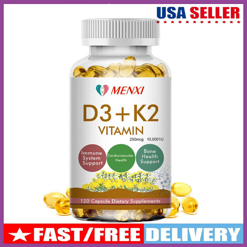 120 Capsules Vitamin D3 + K2 MK-7 10000IU 250mcg Immune Support Wellness