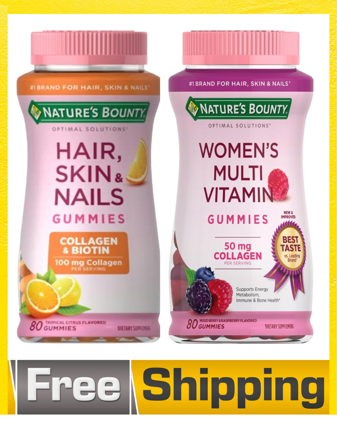 Natures Bounty Optimal Solutions Hair, Skin, Nails Gummies with Biotin 2500 mcg