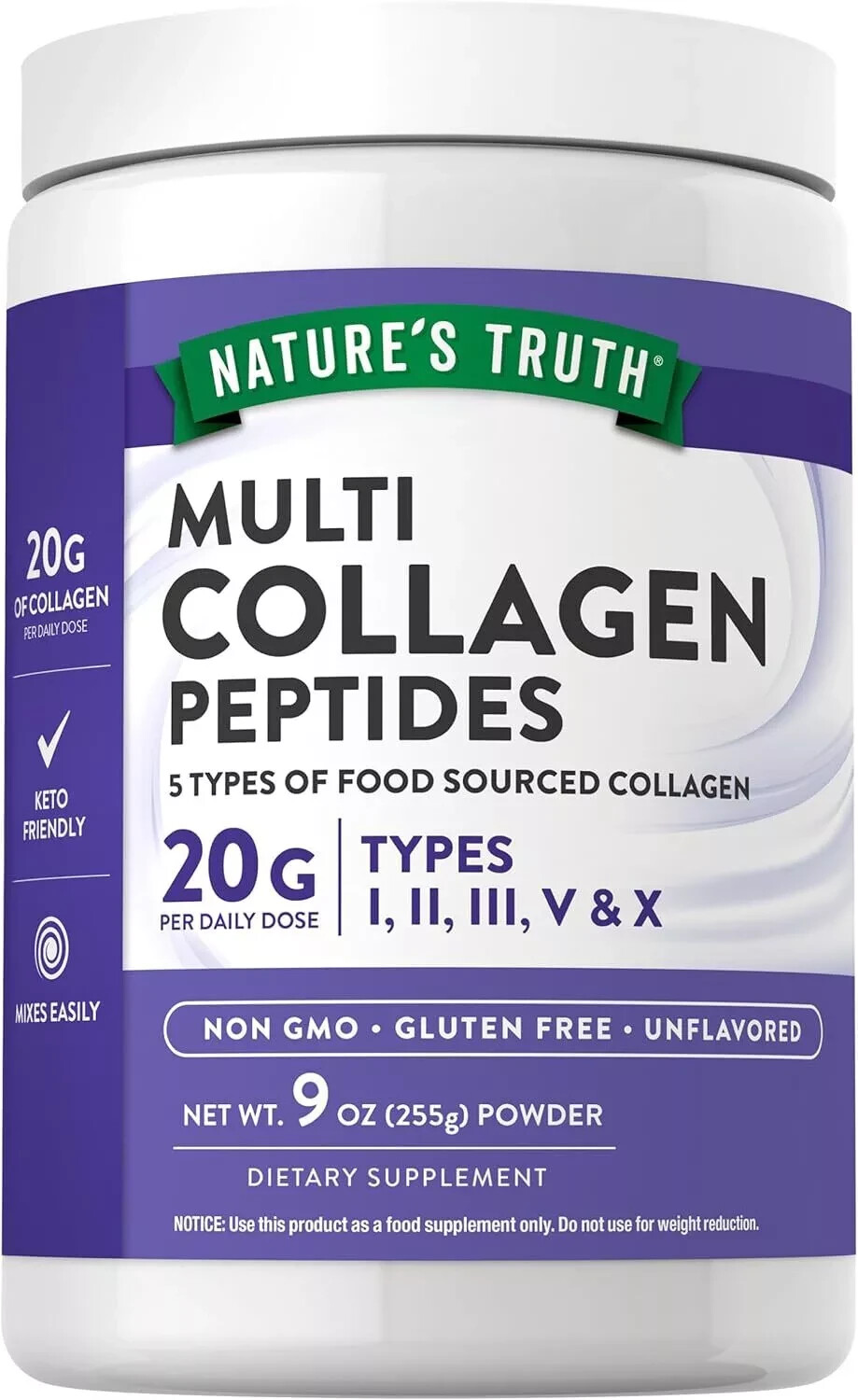 Multi Collagen Peptides Powder | 9 oz | Unflavored | Non-GMO | by Nature’s Truth