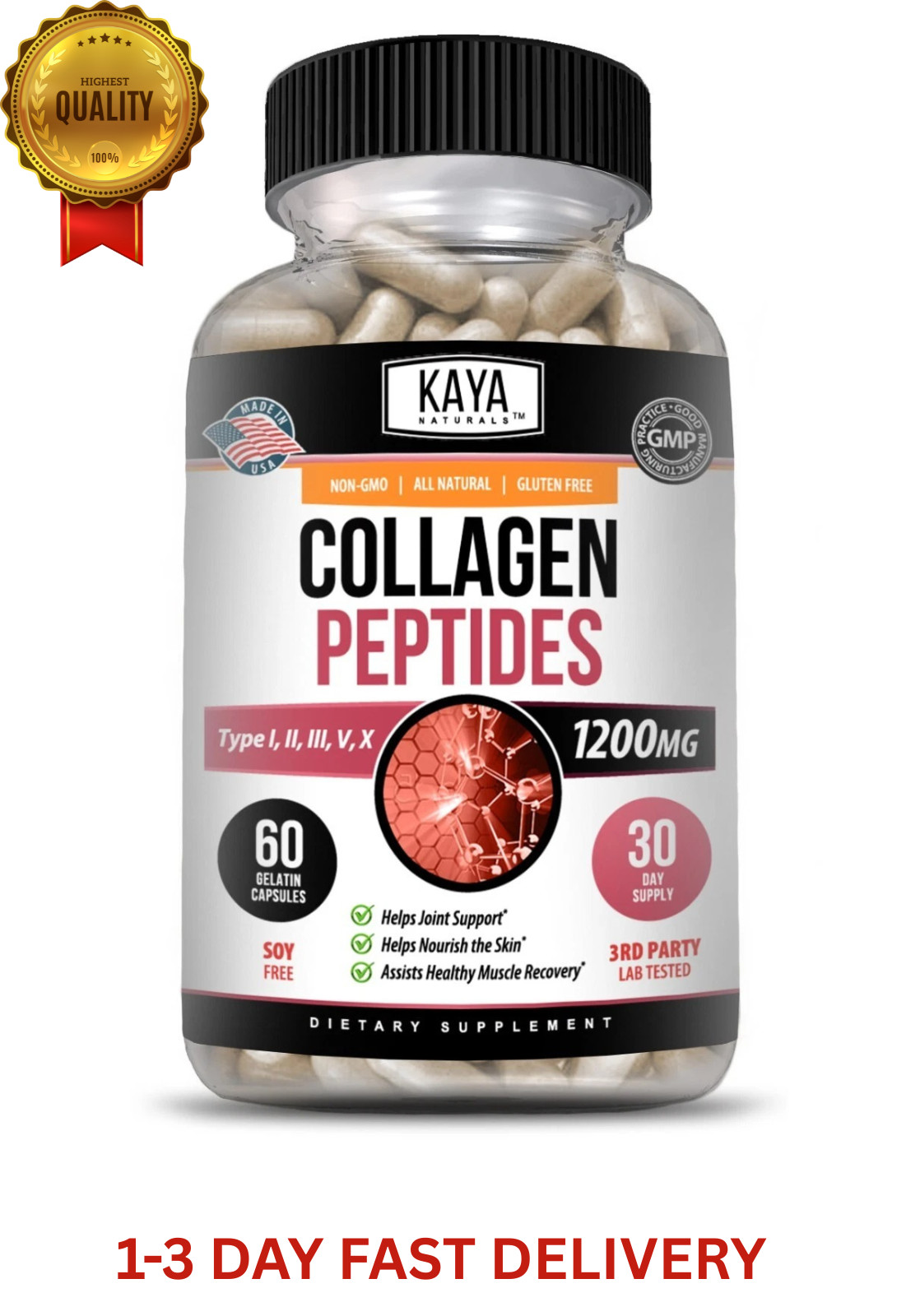 Collagen Peptides Types I, II, III, V, X 1200mg Pills Anti-Aging Skin Capsules*