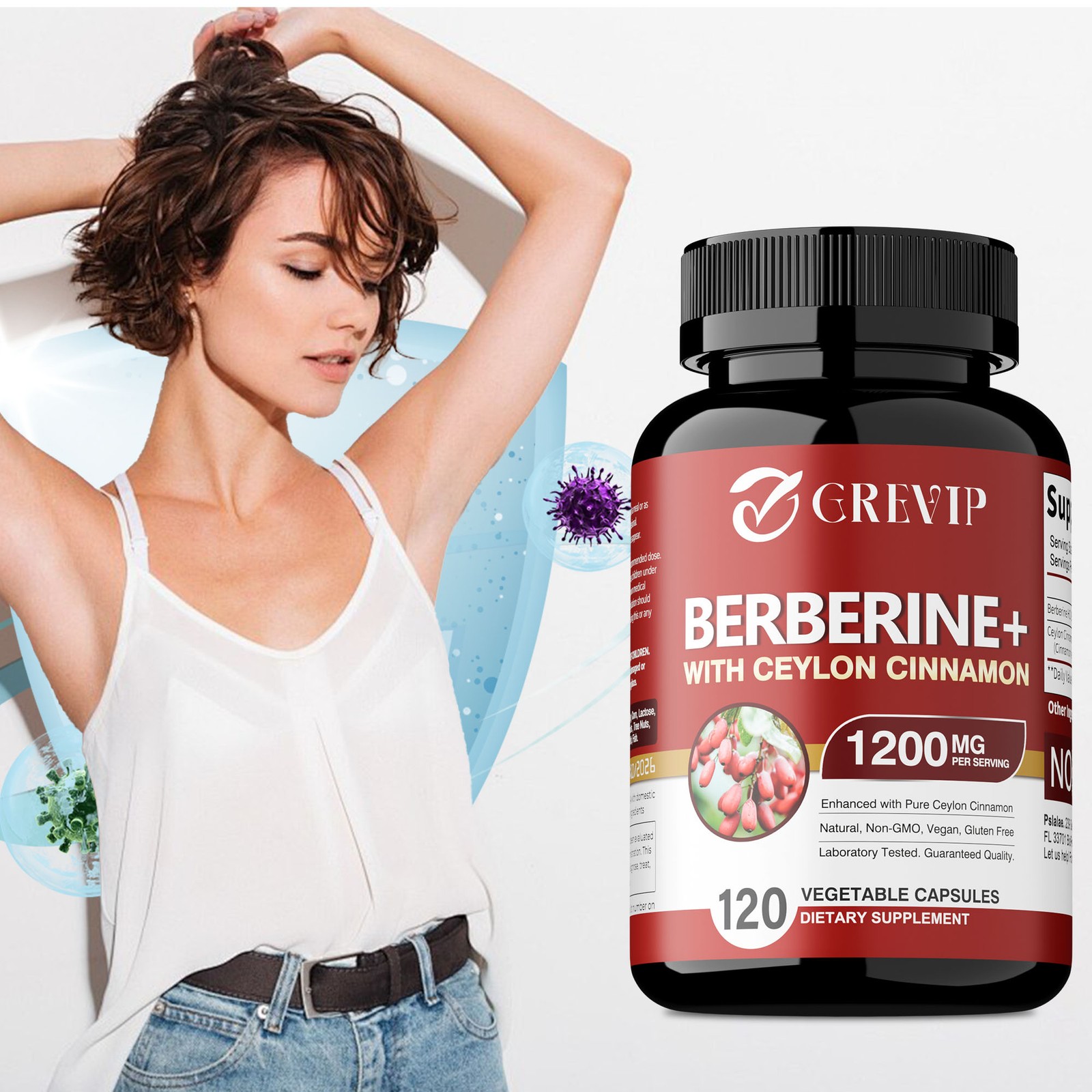 Berberine HCI+Ceylon Cinnamon 1200mg – Cardiovascular Health,Blood Sugar Support