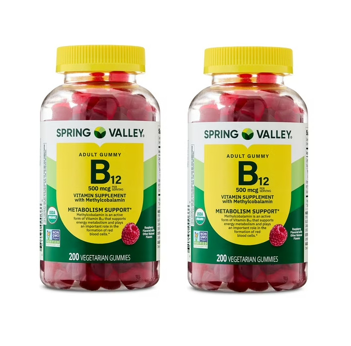 Vitamin B12 Gummies for Vegetarians Metabolism Support Raspberry Flavor 500 mcg