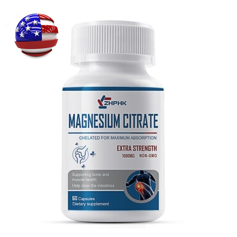 60PCS Magnesium Citrate 1000mg High Potency Pills Support Muscle Joint Health