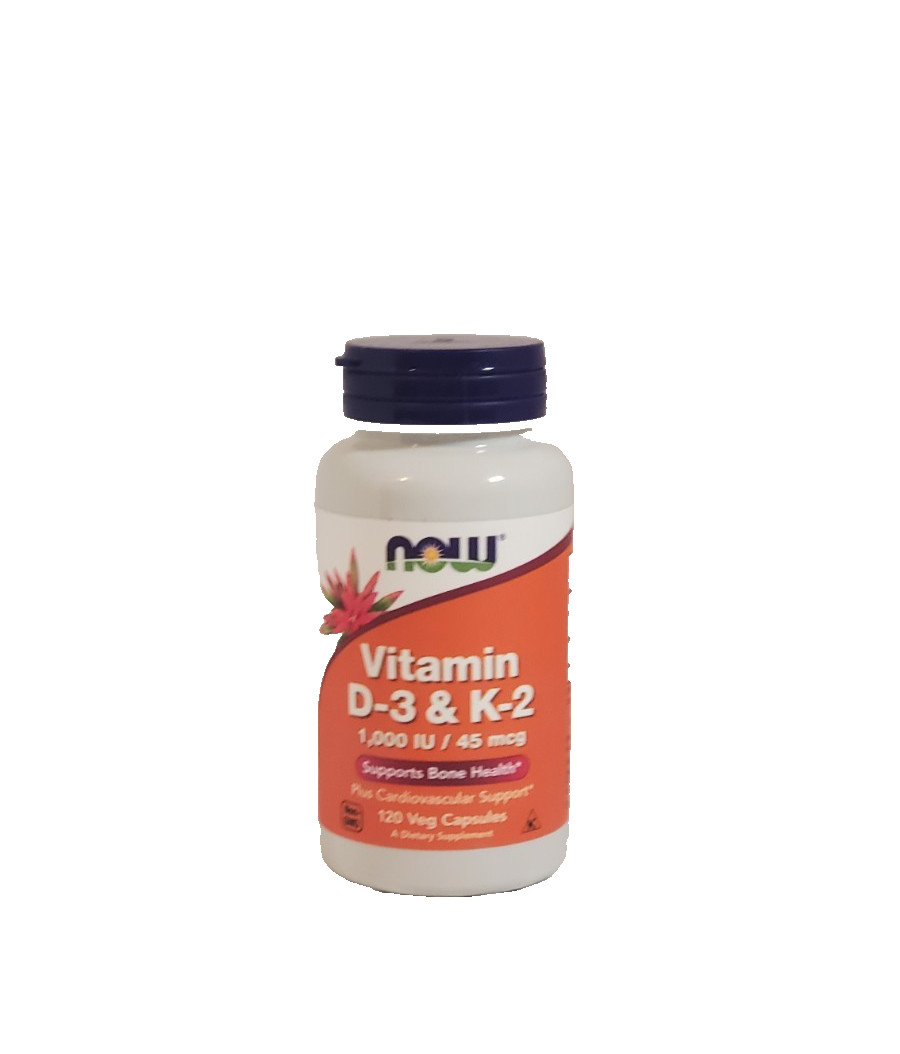 NOW FOODS Vitamin D-3 & K-2 120 Veg Capsules, BEST BY 09/2026
