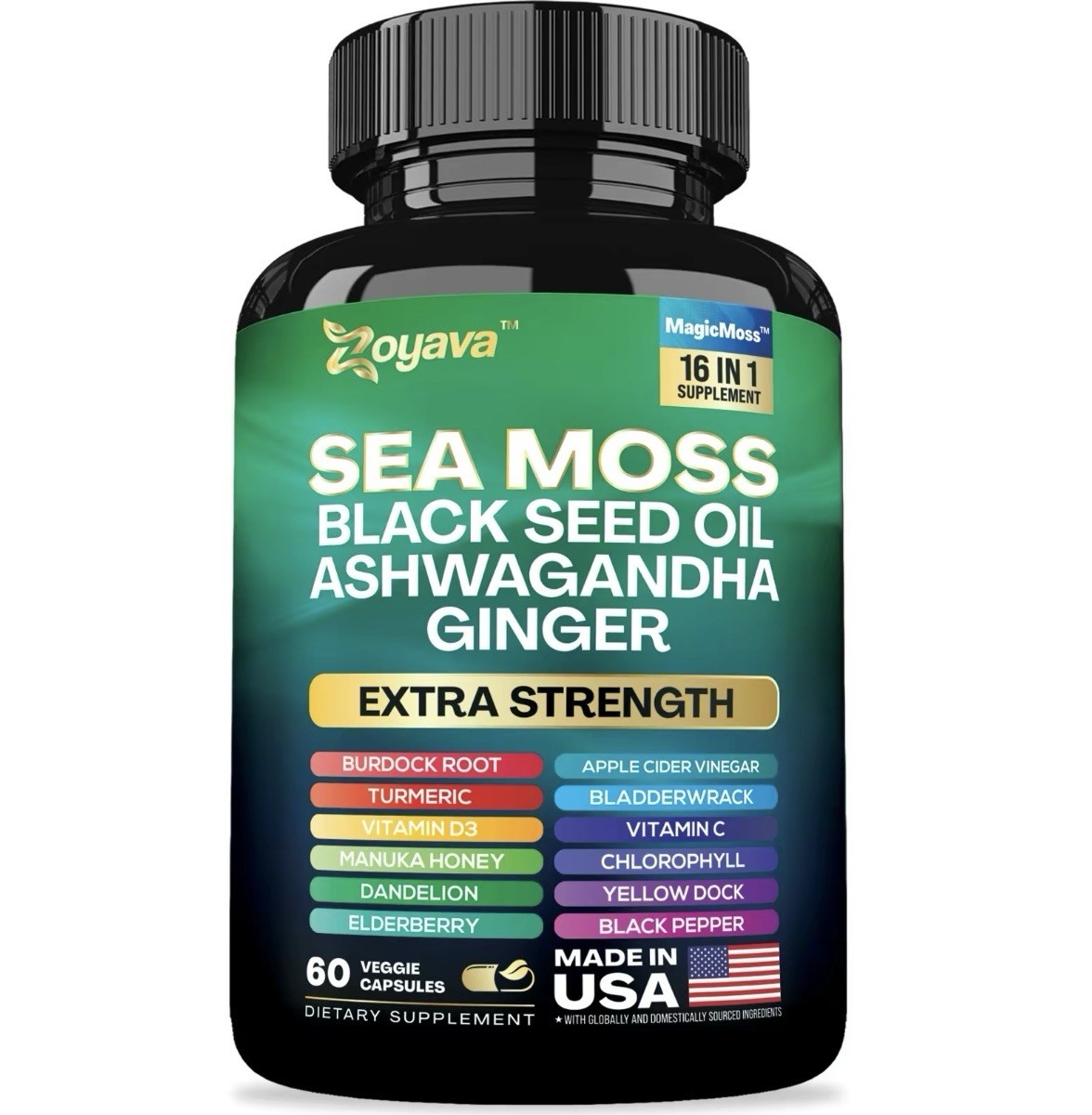 Zoyava Sea Moss, Black Seed Oil, Ashwagandha & Ginger All-in-1