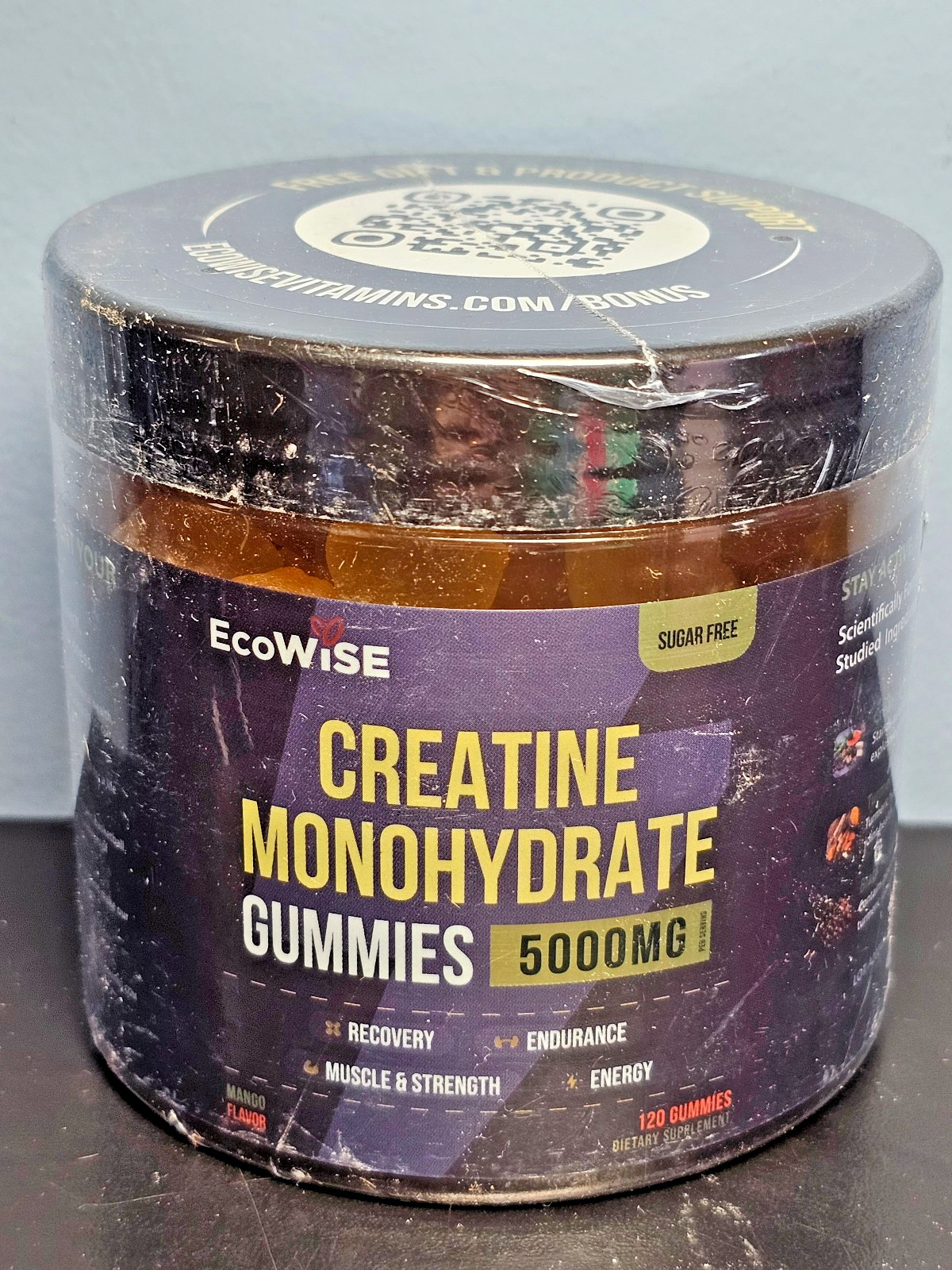 EcoWise Wellness Creatine Monohydrate 5000mg 120 Gummies Mango Exp 5/2026