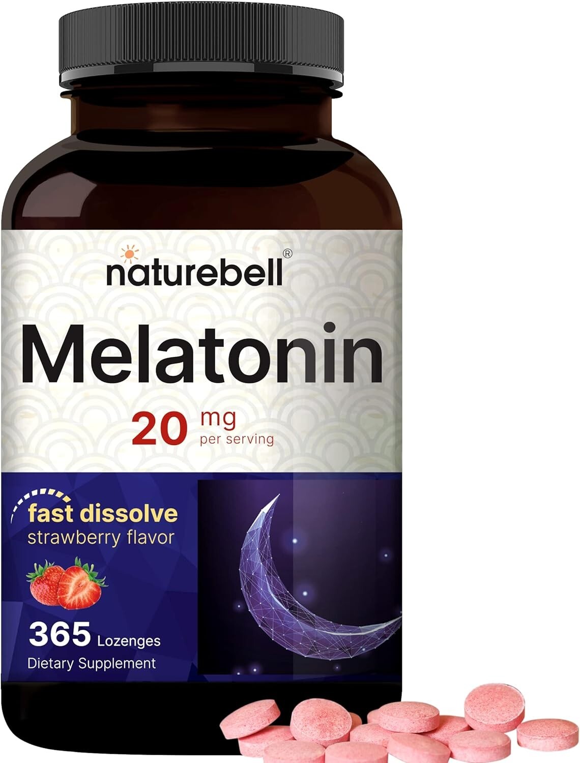 Melatonin 20Mg Nighttime Sleep Aid Fast Dissolve Strawberry 365 Lozenges⭐️⭐️⭐⭐️⭐