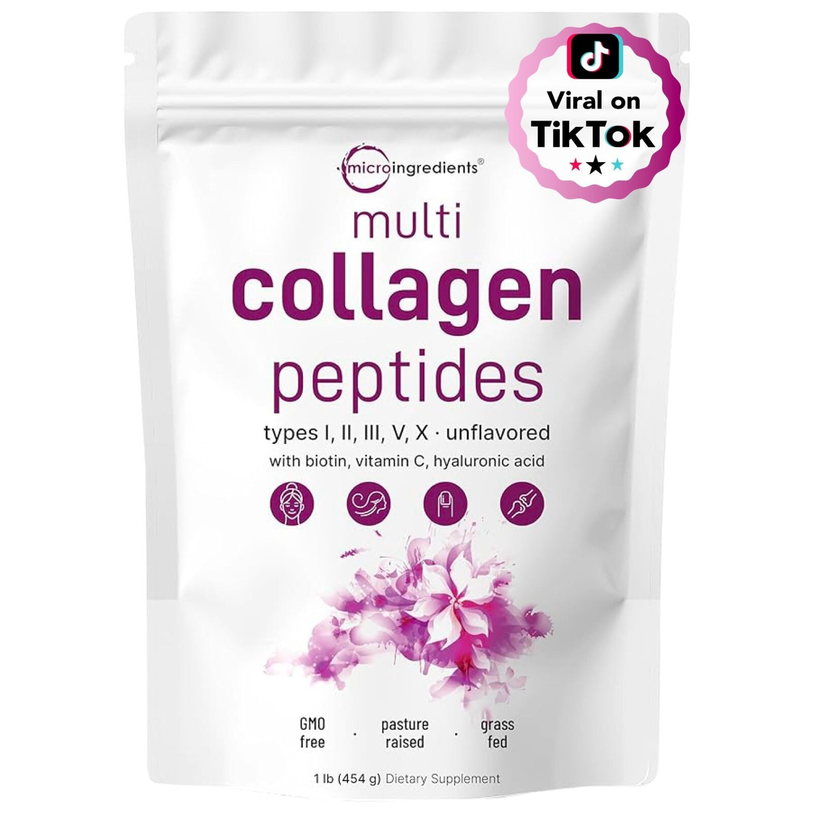 Multi Collagen Peptides Powder 1 lb Hydrolyzed Protein Peptide Type I,II,III,V,X