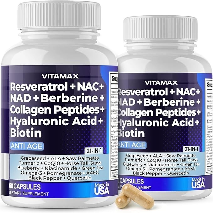 Anti Age – Resveratrol NAD+ Berberine Hyaluronic Acid – 60 Ct. (Pack of 2)