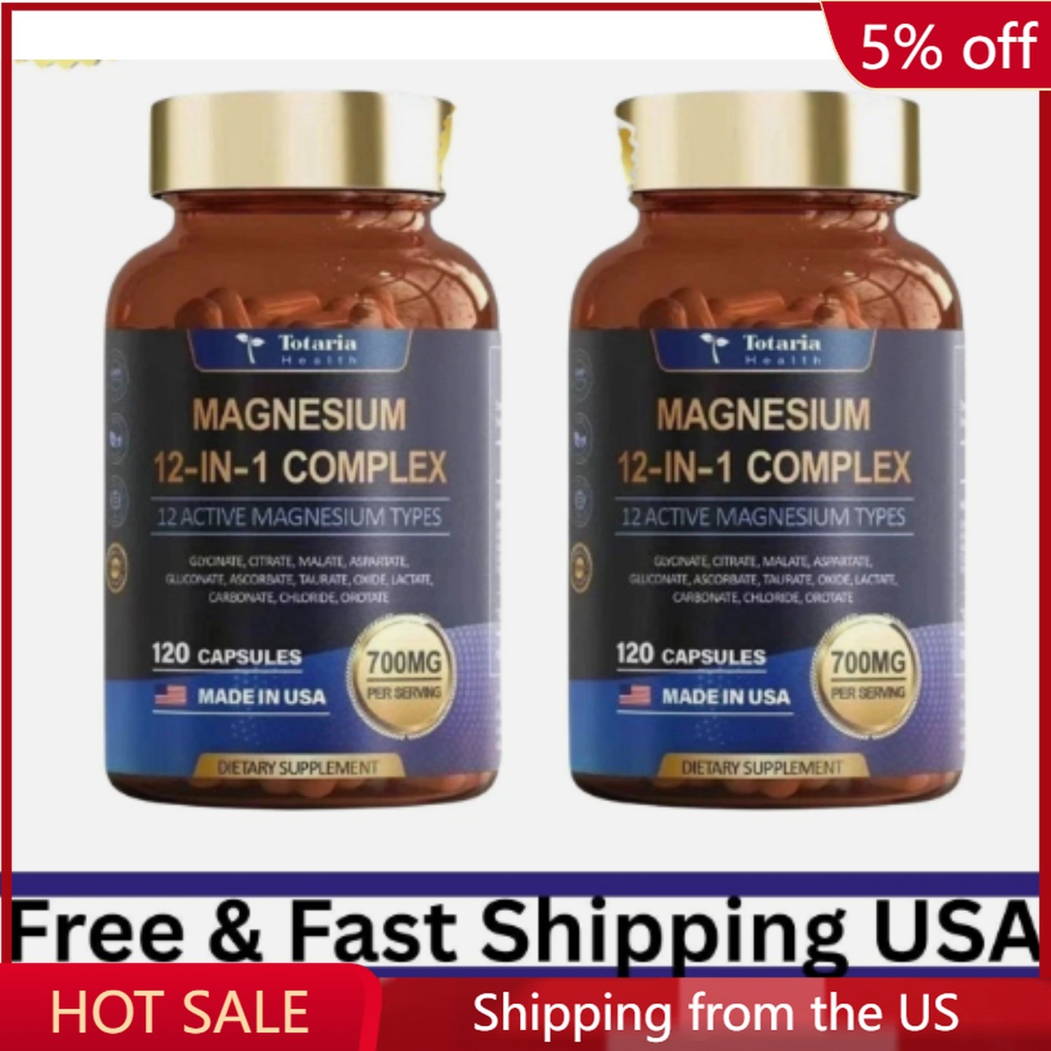 Magnesium Complex 700mg 12 in1 Magnesium Supplement with Glycinate Citrate-2 Pcs