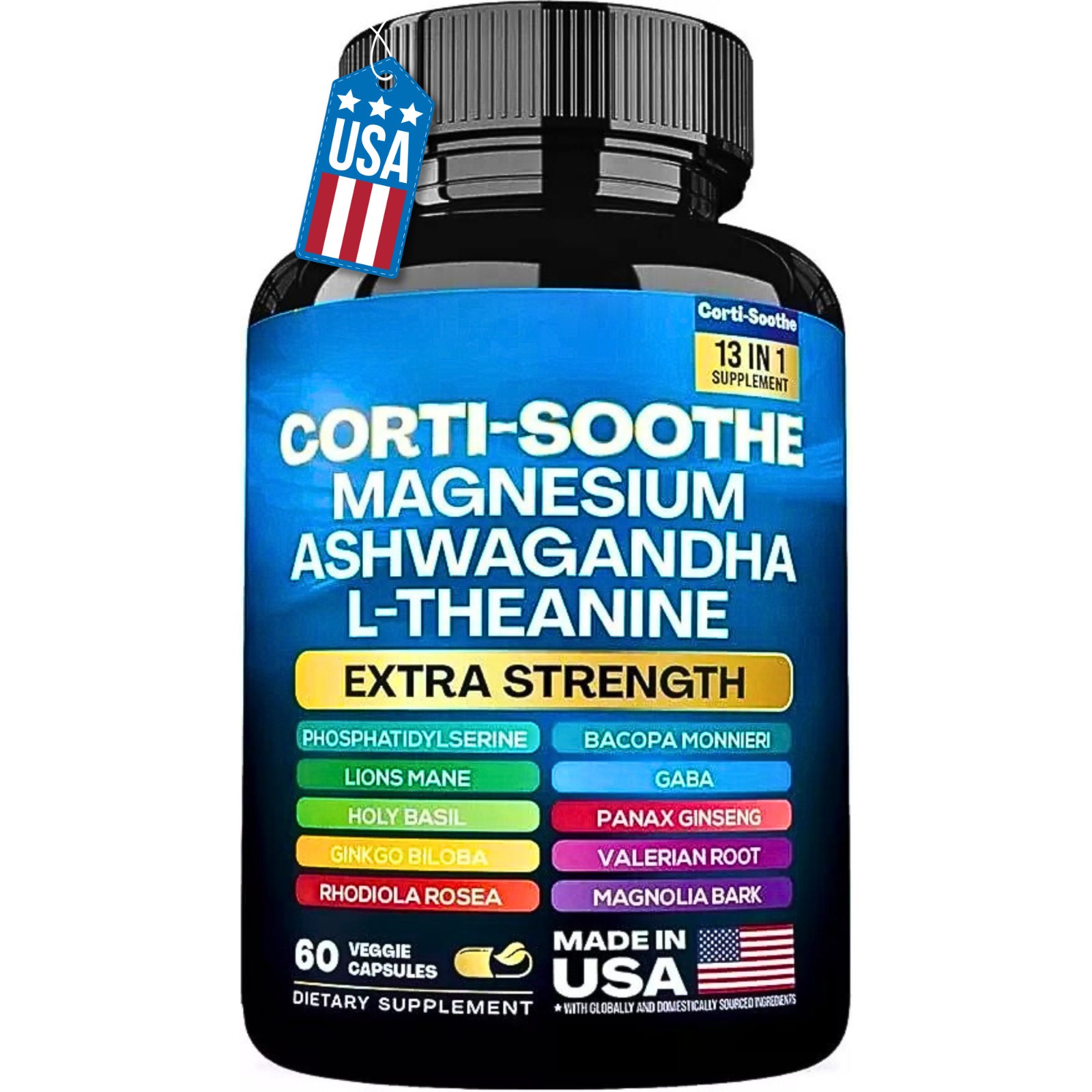 CORTI-SOOTHE Cortisol Magnesium Ashwagandha L-theanine – Relieve Stress