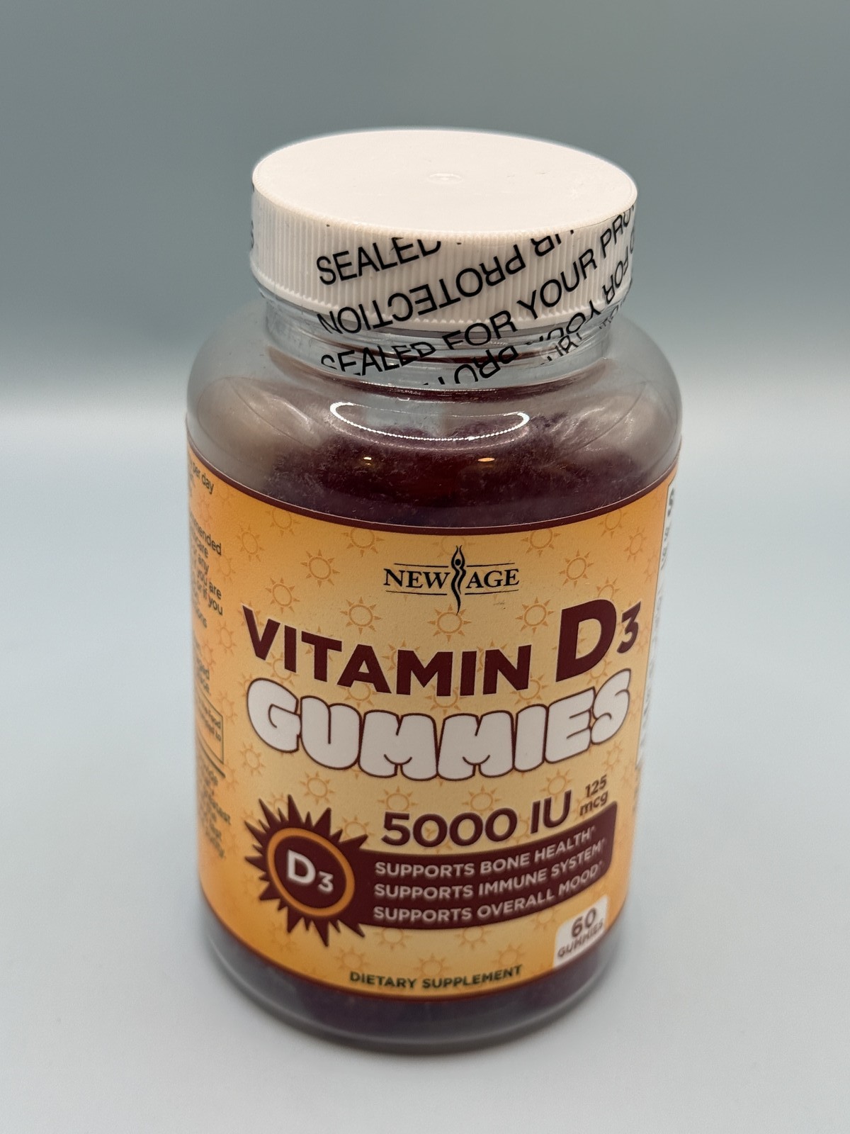 NEW AGE Vitamin D3 Gummies 5000 IU (125mcg) Bone & Immune Support 60 Count