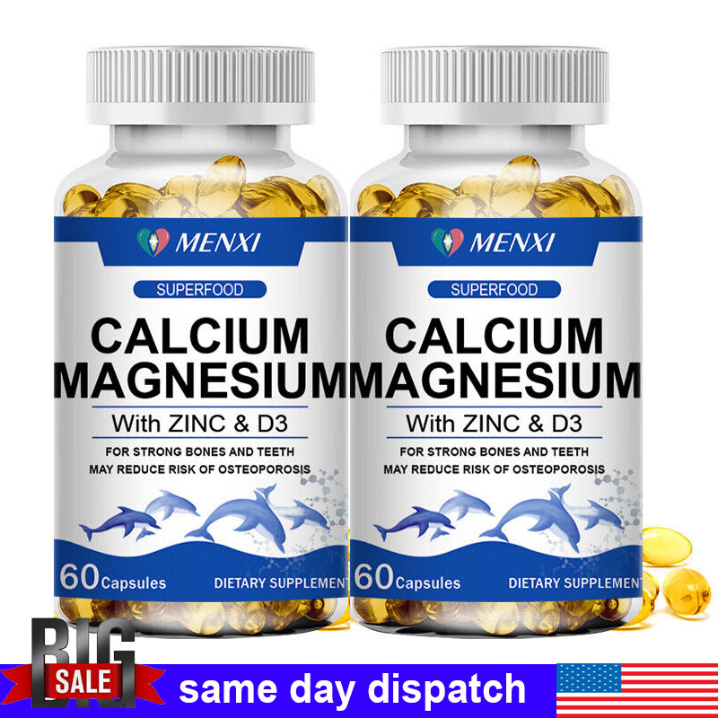 Magnesium Zinc Vitamin D3 Calcium 1000 MG Complex (2 bottles)-High Absorption