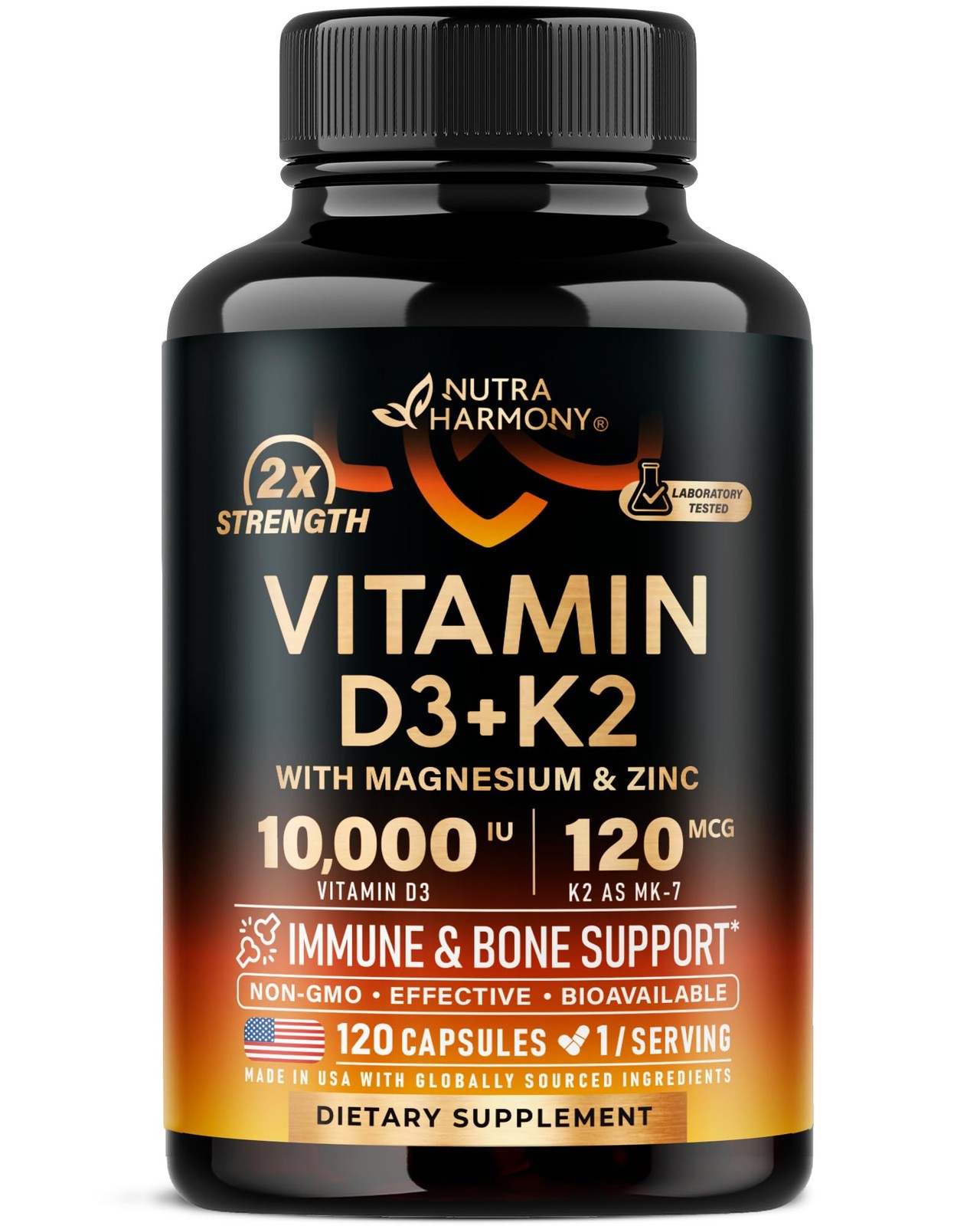 Vitamin D3 K2 – Vitamin D3 10000 iu  K2 as MK-7 120 mcg – Immune  Mood