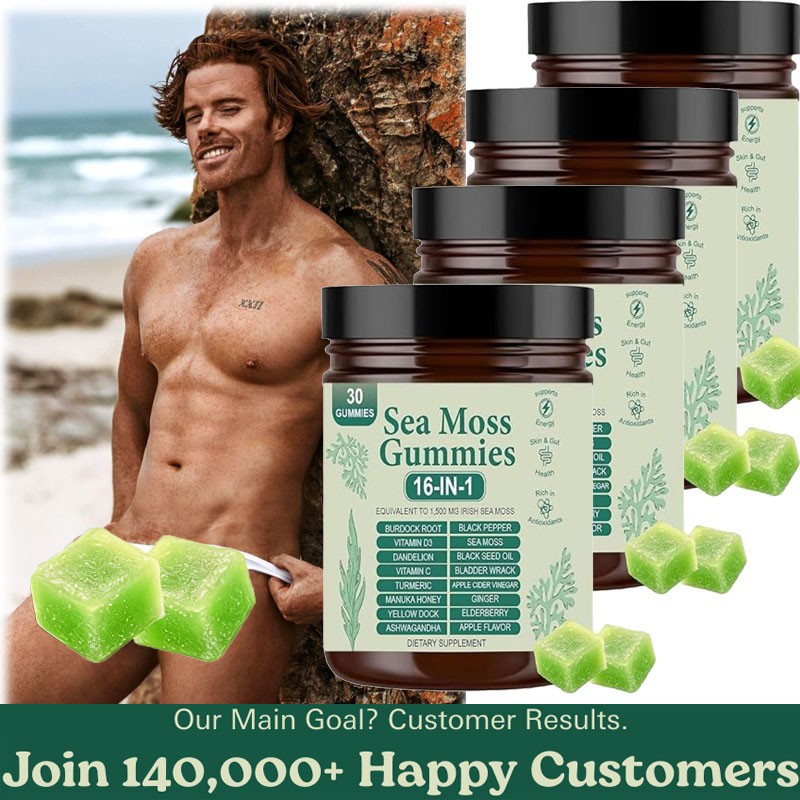 16 in 1 Organic Sea Moss Gummy | Irishmoss Extract 6000Mg | Green Apple Flavor