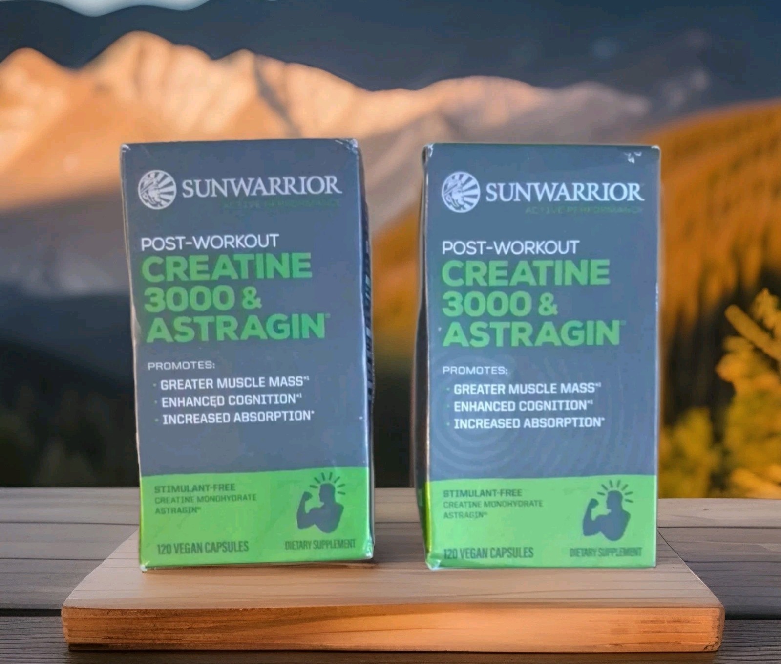 Lot of 2 Sunwarrior Creatine 3000 & Astragin Post Workout Vegan 120 Ct Exp 2/27