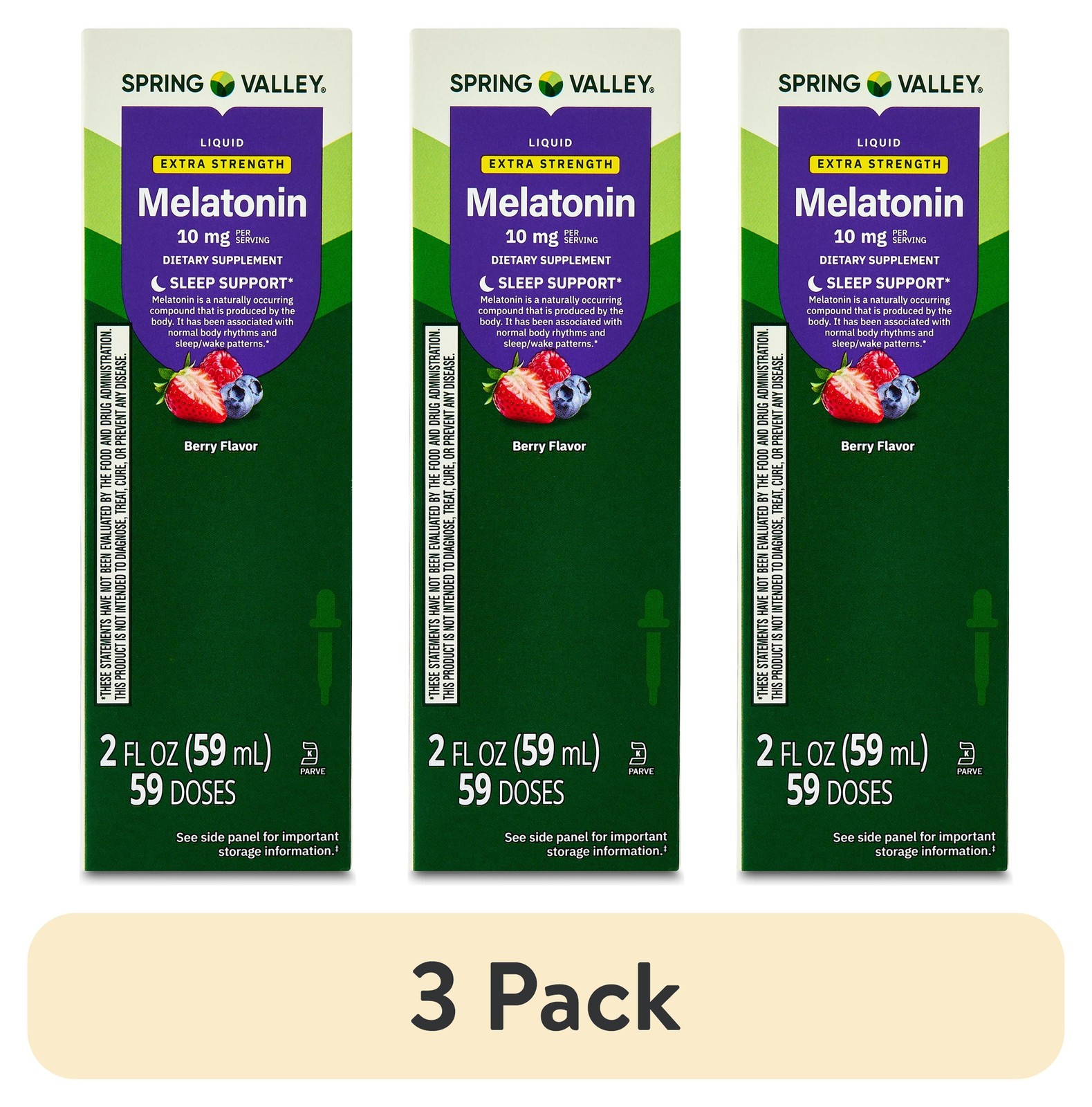 (3 Pack) Spring Valley Liquid Melatonin Sleep Support Supplement 2 fl oz Each