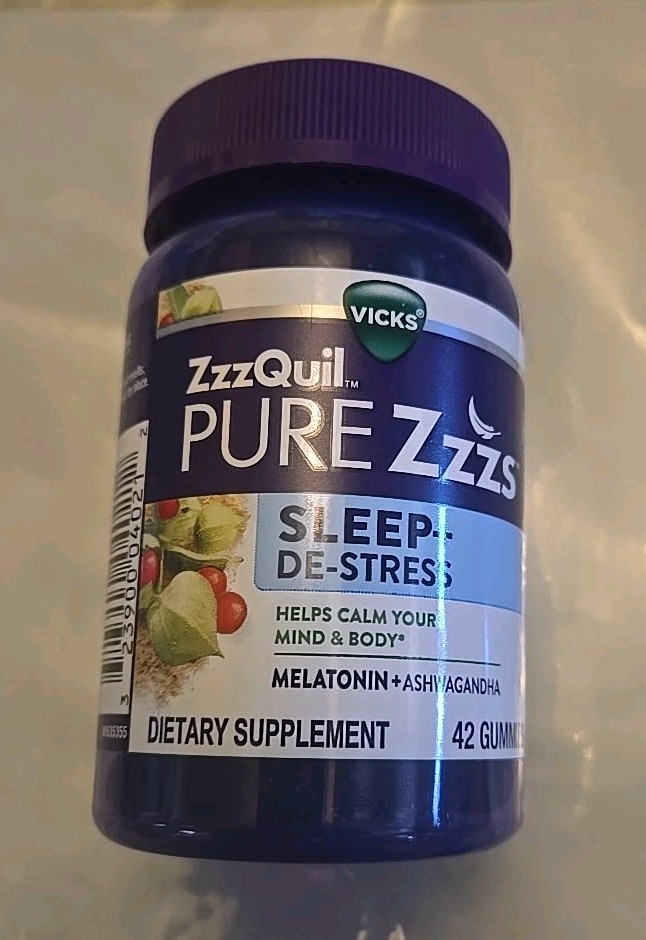 Vicks ZzzQuil Pure Zzzs De Stress Melatonin + Ashwagandha Gummies 42Ct Exp 01/26