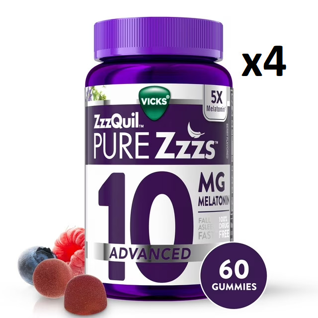 ✅ Vicks ZzzQuil PURE Zzzs, Advan 10Mg Melatonin Gummies, Berry 240Ct *x4 60CT* ✅