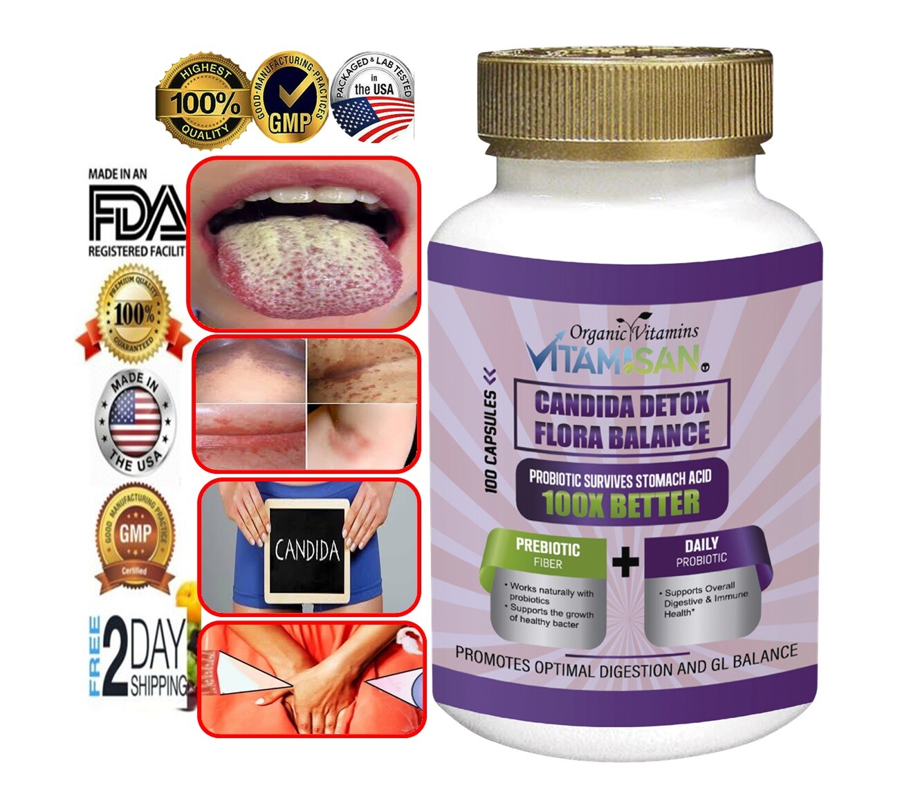 Candida Cleanse 100 Capsules with Oregano Extract, Herbs and Probiotics