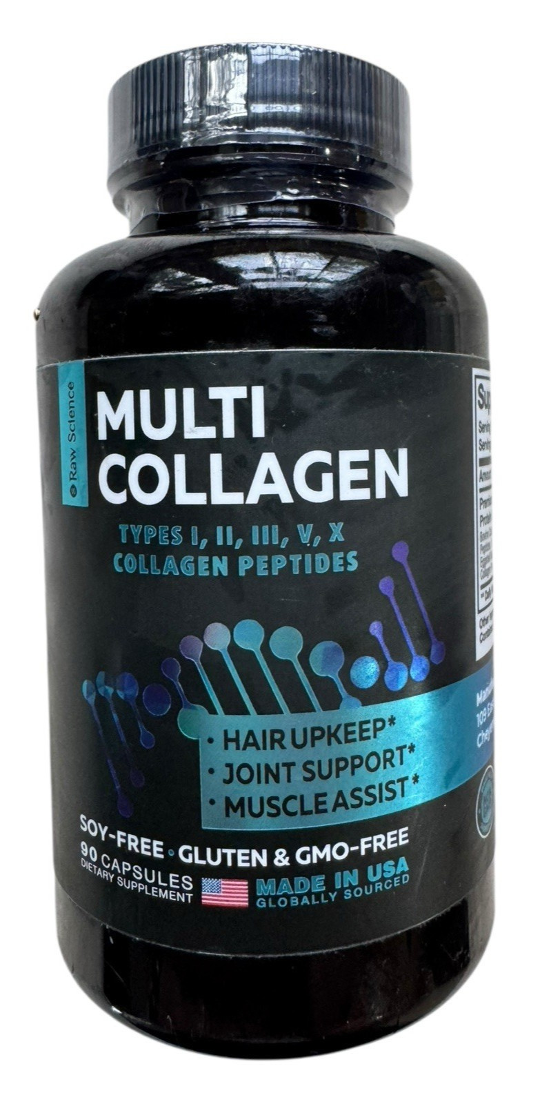 Raw Science Multi Collagen Peptides Types I, II, III, V, X – 90 Caps – Ex: 12/26