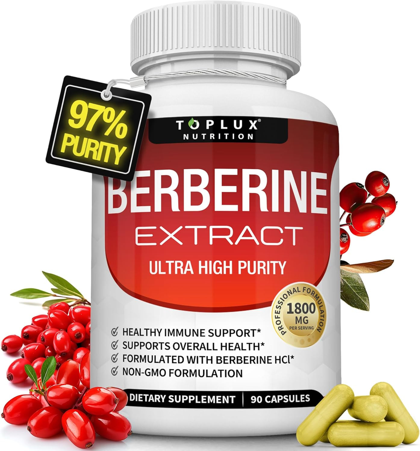 High-Potency Berberine 1800mg – Ultra Pure Vegan Supplement, 90 Capsules