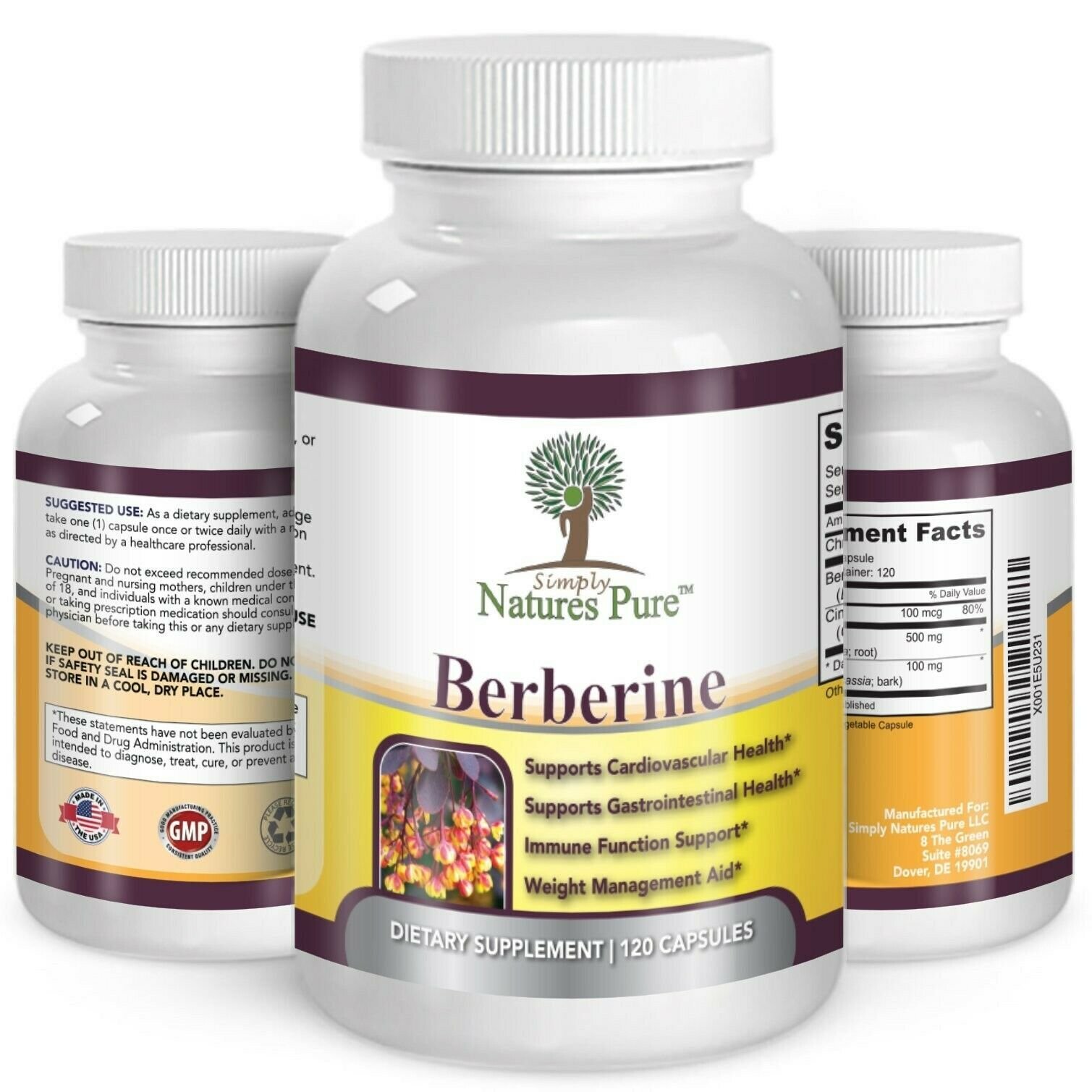 Premium Berberine HCl 500mg – 120 capsules – cardiovascular gastrointestinal …