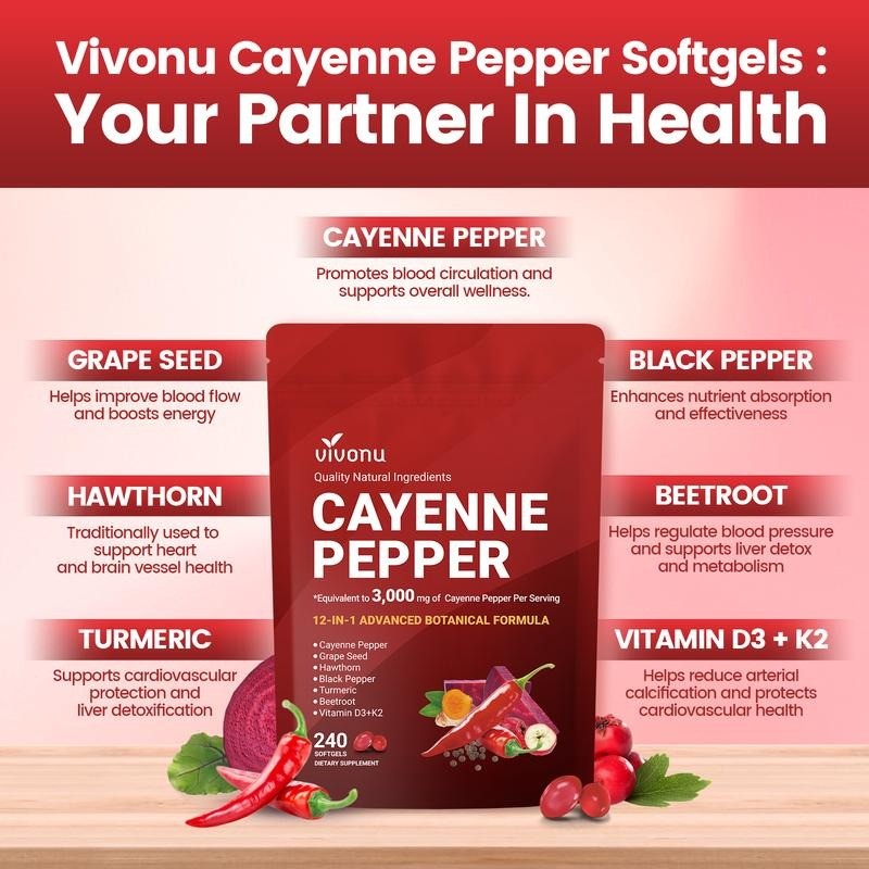 VivoNu Cayenne Pepper Softgels Supplement – 240 Capsules NEW FREE SHIP