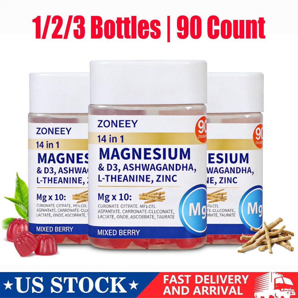 14 in 1 Magnesium Complex Gummies with L-Theanine Ashwagandha Cortisol Sleep Aid