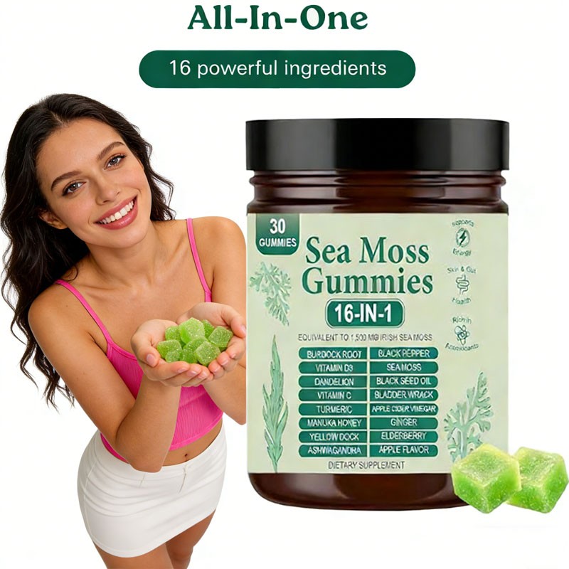16 in 1 Organic Sea Moss Gummy | Irishmoss Extract 6000Mg | Green Apple Flavor