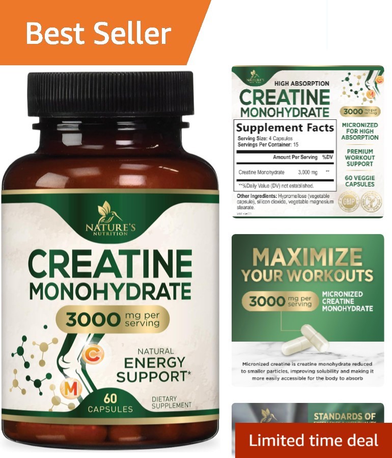 Unflavored Creatine Monohydrate 60 Capsules – Boost Energy, Strength & Muscle