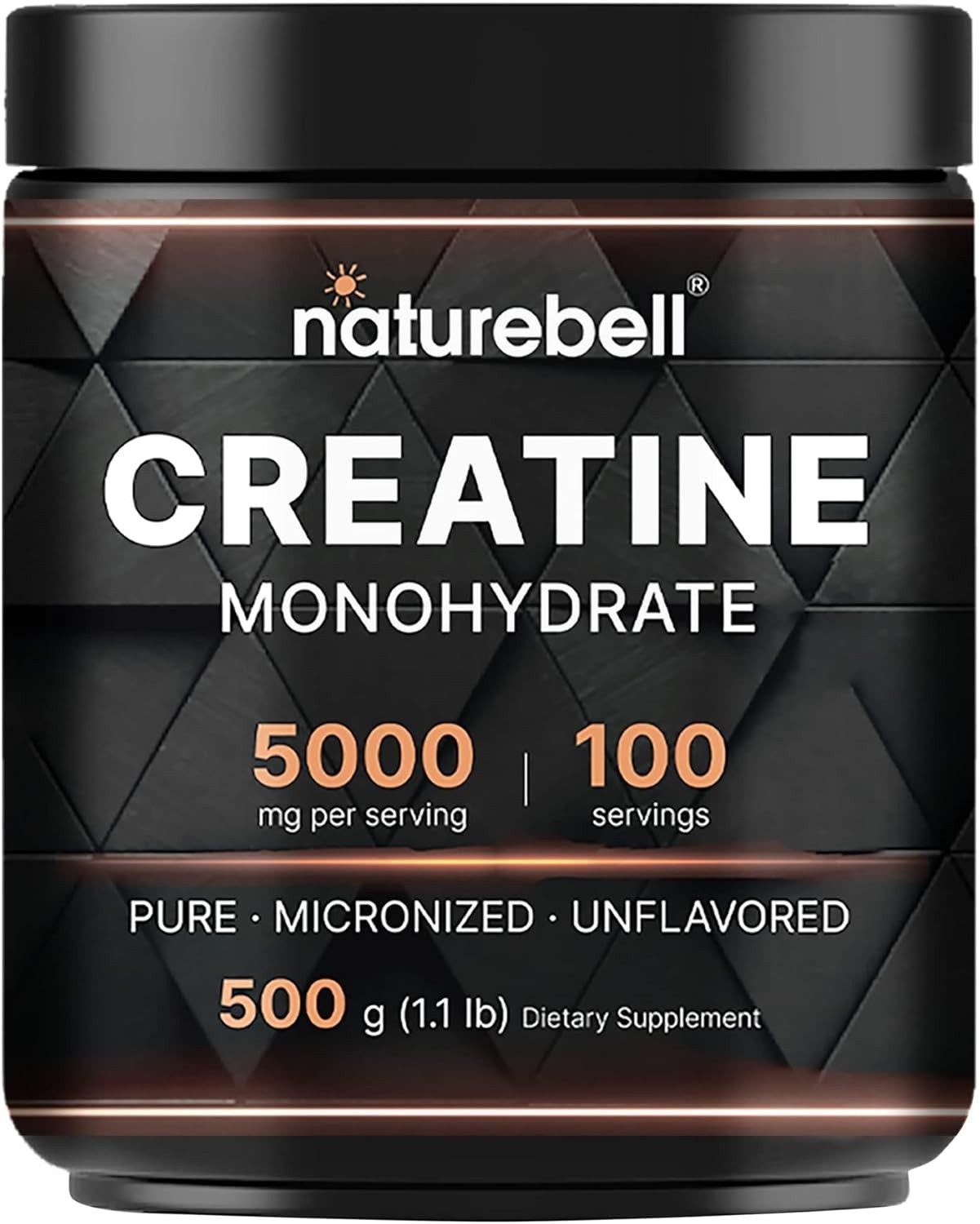 NatureBell Creatine Monohydrate Powder Unflavored 500 Grams 5000mg 100 Servi…