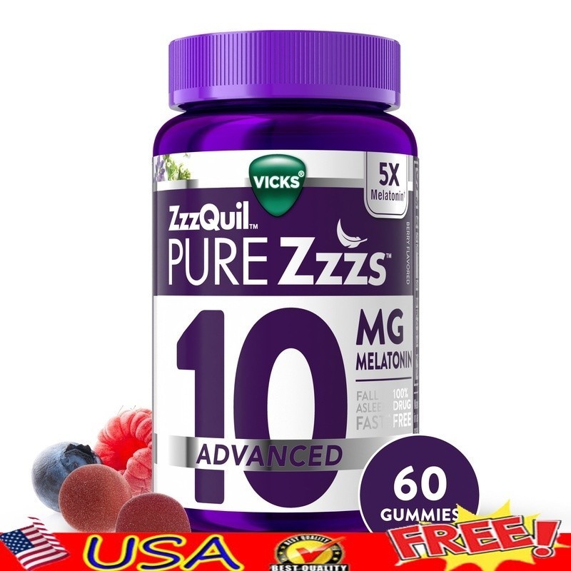 Melatonin Gummies 10mg Natural Sleep Aid Drug Free Berry Flavor 60 Count New