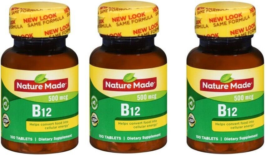 Nature Made Vitamin B12 500 mcg Tablets 100 Ct : 3 packs